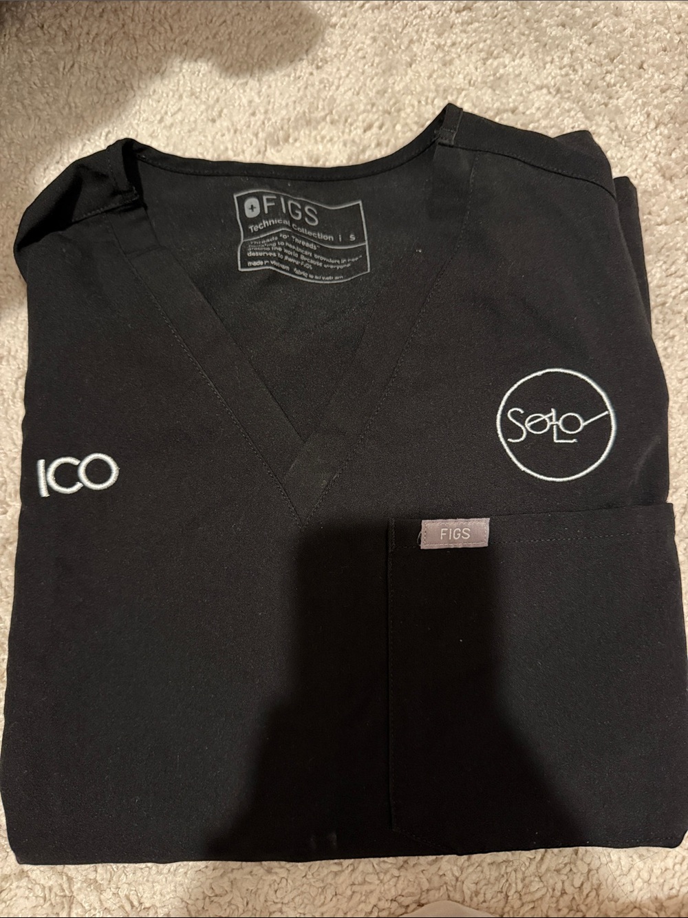 Figs women Black V-Neck Scrub Top with Embroidered Logos